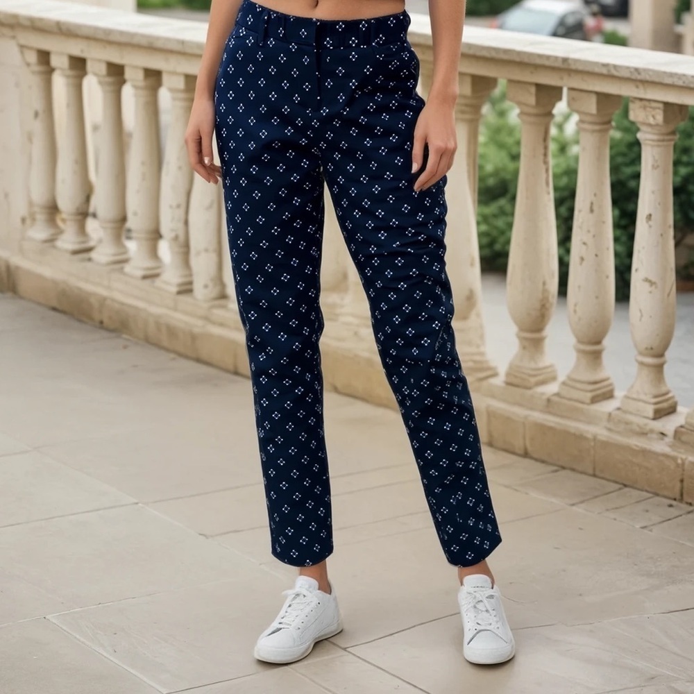 Gap black blue slim cropped dot print pants 4